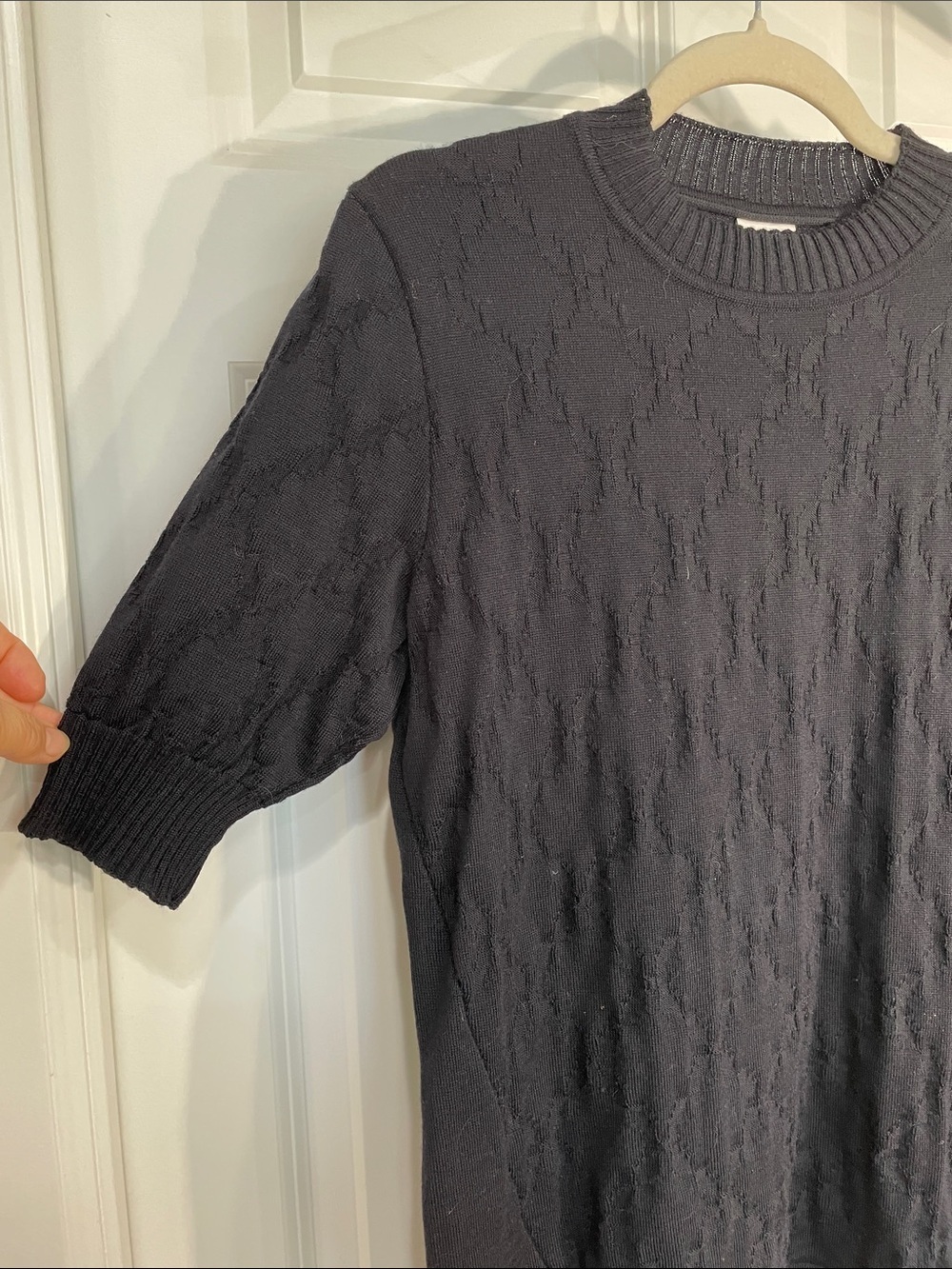 Dale of Norway Crewneck Sweater Top XL Black Merino Wool Diamond Texture Black